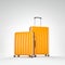 Two orange suitcases over white