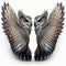 two owls with wings spread out to look at each other, with one owl\\\'s eyes open and the other owl\\\'s h