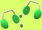 Two pairs of bright luminous green 3D cover ear headphones with microphone light luminous green backdrop