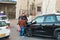 Two Palestinian traffic police officers issue a parking ticket near to the Church of Nativity in Bethlehem in Palestine