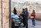 Two Palestinian traffic police officers issue a parking ticket near to the Church of Nativity in Bethlehem in Palestine