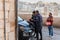 Two Palestinian traffic police officers issue a parking ticket near to the Church of Nativity in Bethlehem in Palestine