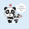 Two pandas with heart. Valentine`s day greeting card.