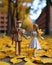 Two Paper Dolls in Autumnal Colors Holding Hands