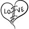 Two parts of a heart sewn together with a thread with the inscription love sketch vector illustration