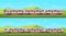 Two passanger modern electric high-speed train with nature landscape in a hilly area. Vector illustation. Railway