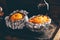 Two pattypan squash on baking tray