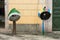 Two payphones in the shape of a coconut and of a berimbau