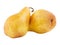 Two pears one on one cloe-up on white isolated background
