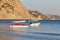 Two pedal boats pictured in Laganas bay at the golden hour. Kalamaki, Zakynthos. Greece