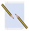 Two pencils laying on paper sheet