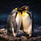 Two penguins. King penguin couple cuddling wild nature green background. Two penguins making love. in the grass