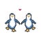 Two penguins in love. Cute pixel penguins. 8 bit vector illustration. Winter animals.