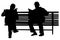 Two pensioners read newspapers on the bench in park vector silhouette.