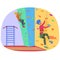 Two people climbing on a rock-climbing wall vector illustration.