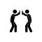 Two people clink glasses, stick figure man silhouette