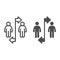 Two people divided with line and arrows line and solid icon, social distancing concept, Sickness prevention sign on