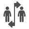 Two people divided with line and arrows solid icon, social distancing concept, Sickness prevention sign on white