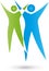 Two people in green and blue, people and couple logo