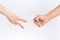 Two people guessing fist on a white background