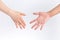 Two people guessing fist on a white background