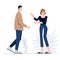 Two people have physical contact communication in person. Flat character abstract people vector