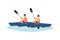 Two people kayaking in river - flat isolated vector illustration on white background.