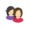 Two people or person social group vector icon, flat cartoon two woman user symbols as team or community, idea of public