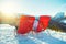 Two people relaxing in chairs near apres ski bar at Chopok downhill in Jasna - Slovakia