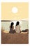 two people sitting on the beach looking at the sun