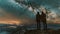 Two People Standing on Top of a Mountain Looking at the Stars