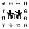 Two people, table, conversation flat vector icon in People talk pack