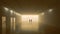 Two people talking in a large empty exhibition hall with decorative ceiling lights. Modern architecture. Generative AI