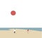 Two people walking down the beach make distant. hand drawn style vector design illustrations.