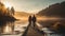 Two People Walking on a Pier