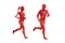 Two people woman man male female veins blood red tangled body movement running posture white background. medical sports science.