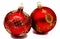 Two perfec red christmas balls isolated