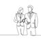 Two person of office worker. concept of a boss and his secretary standing looks gentle and awesome continuous one line drawing