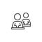 Two person at sitting desk line icon