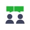 Two persons with speech bubbles colored icon. Conversation, diskussion, feedback, review symbol