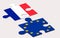 two piece of puzzle representing france and european union during elections (frexit)