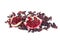 Two pieces of fresh pomegranate with dried pomegranate flowers