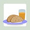 Two pieces of grain bread and a glass of juice