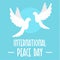 Two pigeons peace day background, flat style