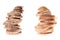 Two pile of slices of black rye bread and white bread with a crispy crust on a white background. Isolated. Concept art.