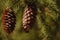 Two pine cones with beautiful bokeh