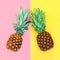 Two pineapple lying on colorful background, ananas