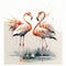 Two Pink Dancing Flamingo. Illustration AI Generative