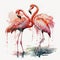 Two Pink Dancing Flamingo. Illustration AI Generative