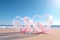 Two pink Heart-shaped transparent bubbles on the beach for wedding decoratio